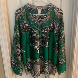 CHICO’S V NECK Long Sleeve No Iron Paisley Blouse